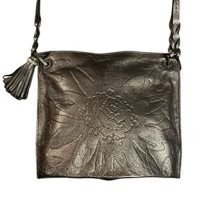 Brighton Metallic Bronze Leather Shoulder Bag with Tassel Zipper Pull